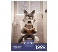 Puzzles De 1000 Pièces pour Adolescents Wolf Reading A Book on A Toilet Puzzles pour Adolescents : Un Jeu Éducatif Amusant Et Humoristique, Un Défi Intellectuel 52x38cm/1000pcs
