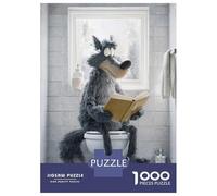 Puzzles De 1000 Pièces pour Adolescents Wolf Reading on Toilet Puzzle pour Adultes Relax Games Hand Speed Race Offre Cadeaux pour Toute La Famille 52x38cm/1000pcs