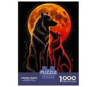 Puzzles De 1000 Pièces pour Adolescents Wolves Under A Fiery Moon Puzzle Adulte Puzzle DIY Jouets Course De Vitesse Manuelle Aide À Exercer Le Cerveau 70x50cm/1000pcs