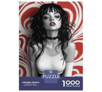 Puzzles De 1000 Pièces pour Adolescents Woman with Black Hair and Red Background Puzzle Adulte Jeu Manuel Améliore La Mémoire Réduit Le Stress Cadeaux 38x26cm/1000pcs