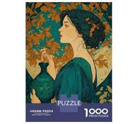 Puzzles De 1000 Pièces pour Adolescents Woman with Vase and Floral Background Puzzle pour Adolescents Améliore La Mémoire Chaque Pièce Est Unique - Cadeau d'anniversaire Unique 52x38cm/1000pcs
