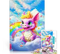 Puzzles de 1000 pièces pour Adultes Adorable bébé Dragon Arc-en-Ciel Jeu Pratique avec des pièces de Formes aléatoires entièrement imbriquées 52x38cm