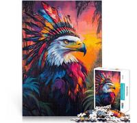 Puzzles de 1000 pièces pour Adultes Aigle Portant Une Coiffe Indienne Casse-tête pour Cadeau d'anniversaire, Cadeaux, décoration Murale 38x26cm