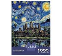 Puzzles De 1000 Pièces pour Adultes Angkor Wat Starry Night Painting Puzzle pour Adolescents Découpe De Précision Interaction Parent-Enfant Cadeaux Anti-Stress 52x38cm/1000pcs