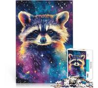 Puzzles de 1000 pièces pour Adultes Aquarelle colorée de Raton Laveur de l'espace Jeu de Quiz décoration Murale 75x50cm