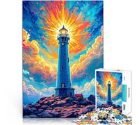 Puzzles de 1000 pièces pour Adultes Aquarelle de Phare au Coucher du Soleil Casse-tête est idéal comme Cadeau pour Toute la Famille 52x38cm