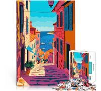 Puzzles de 1000 pièces pour Adultes Art Minimaliste avec Vue sur la mer Méditerranée Défi Difficile Idées Cadeaux 38x26cm