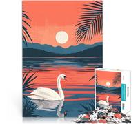 Puzzles de 1000 pièces pour Adultes Art Minimaliste du Cygne au Coucher du Soleil Défi Difficile Idées Cadeaux 38x26cm