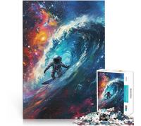 Puzzles de 1000 pièces pour Adultes Astronaute Surfant sur l'espace Analyse et logique avec Affiche et Feuille de Questions correspondantes 52x38cm