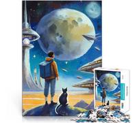 Puzzles de 1000 pièces pour Adultes Aventure Spatiale avec Un Chat Assemblage du modèle Car C'est Un pour Toute la Famille 75x50cm