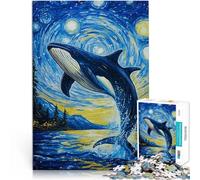 Puzzles de 1000 pièces pour Adultes Baleine sautant dans la Nuit étoilée Fabriqué en Carton Convient aux 14 Ans et Plus Loisirs en Famille C'est Un pour Toute la Famille。Taille：26x38cm