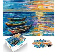 Puzzles de 1000 pièces pour Adultes Bateaux à la lumière du Coucher du Soleil Jeu Pratique Cadeaux du Père Noël Secret 38x26cm