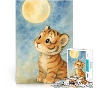 Puzzles de 1000 pièces pour Adultes Bébé Tigre sous la Lune Entraînez Votre Cerveau et Vos Mains Bon Cadeau 38x26cm