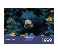 Puzzles De 1000 Pièces Pour Adultes Black Bear Portrait in Floral Setting Les Puzzles Pour Adultes Améliorent La Mémoire Et Stimulent Le Cerveau. Idées Cadeaux Pour Les Amis Et La Famille 38x26cm/1000