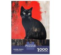 Puzzles De 1000 Pièces pour Adultes Black Cat on Red Background Puzzles pour Adultes - Anti-Stress - Difficile Et Stimulant - Amusant en Famille Et Soirée Jeux 38x26cm/1000pcs