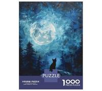 Puzzles De 1000 Pièces pour Adultes Black Cat Under Full Moon(2) Puzzle Jeux De Famille Difficile Difficile Cadeaux Uniques pour Anniversaire Et Noël 38x26cm/1000pcs