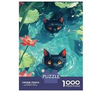 Puzzles De 1000 Pièces pour Adultes Black Cats in Water Lilies Puzzle Adulte, Jeu De Réflexion, Cadeau d'anniversaire, Cadeaux Uniques 70x50cm/1000pcs