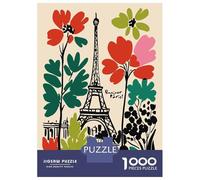 Puzzles De 1000 Pièces pour Adultes Bonjour Paris Floral Eiffel Tower Art Puzzle pour Adolescents Améliore La Mémoire Chaque Pièce Est Unique - Jouets Et Jeux Éducatifs 38x26cm/1000pcs