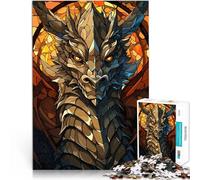 Puzzles de 1000 pièces pour Adultes Buste de Dragon en vitrail Jouets de Divertissement Familial Jeu de défi Unique 38x26cm