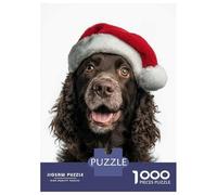 Puzzles De 1000 Pièces pour Adultes - Cadeaux American Water Spaniel Dog with Santa Hat Portrait Puzzle - Jeux Amusants - Découpe De Précision - Cadeaux pour Les Amis Et La Famille 70x50cm/1000pcs