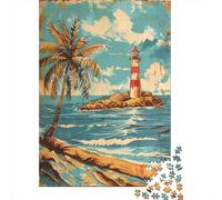 Puzzles De 1000 Pièces pour Adultes - Cadeaux Beach Lighthouse Palm Tree Art Print Puzzles pour Adultes - Jeux Familiaux - Assemblage De Motifs - Défi Éducatif 52x38cm/1000pcs