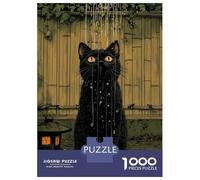 Puzzles De 1000 Pièces Pour Adultes - Cadeaux Black Cat in Japanese Garden Shower Puzzles Pour Adultes - Jouets À Monter Soi-même - Décoration Intérieure - Cadeaux Pour Amis Et Famille 70x50cm/1000pcs
