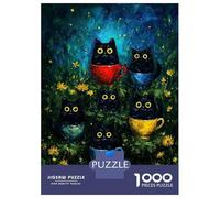 Puzzles De 1000 Pièces pour Adultes - Cadeaux Black Cats in Teacups Painting Puzzle - Jeux Amusants - Découpe De Précision - Cadeaux pour Les Amis Et La Famille 70x50cm/1000pcs