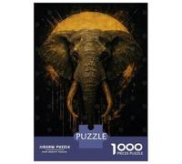 Puzzles De 1000 Pièces pour Adultes - Cadeaux Golden Elephant Portrait on Black Background Puzzles pour Adultes - Jeux Familiaux - Assemblage De Motifs - Défi Éducatif 52x38cm/1000pcs