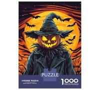 Puzzles De 1000 Pièces pour Adultes - Cadeaux Halloween Pumpkin Scarecrow with Bats Puzzle - Jeux Amusants - Découpe De Précision - Cadeaux pour Les Amis Et La Famille 52x38cm/1000pcs