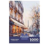 Puzzles De 1000 Pièces pour Adultes, Cadeaux Paris Cafe with Eiffel Tower in Background Casse-têtes pour Adultes, Jeu De Réflexion, Analyse Et Logique, Cadeau d'anniversaire, Cadeaux, 38x26cm/1000pcs