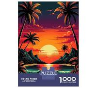 Puzzles De 1000 Pièces pour Adultes - Cadeaux Tropical Beach Sunset with Palm Trees Puzzle - Jeux Amusants - Découpe De Précision - Cadeaux pour Les Amis Et La Famille 38x26cm/1000pcs