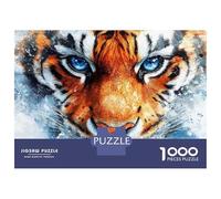 Puzzles De 1000 Pièces Pour Adultes - Cadeaux Watercolor Tiger Portrait with Blue Eyes Puzzles Pour Adultes - Jouets À Monter Soi-même - Décoration Intérieure - Cadeaux Pour Amis Et Famille 38x26cm/10