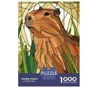 Puzzles De 1000 Pièces pour Adultes Capybara in Stained Glass Style Puzzles pour Adolescents Jeux Relaxants Course De Vitesse Manuelle Cadeaux De Noël Et d'anniversaire 38x26cm/1000pcs