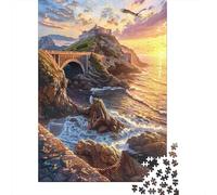Puzzles De 1000 Pièces pour Adultes Castle by The Sea at Sunset Puzzle Jeu Familial Décoration Murale Cadeaux Uniques pour Anniversaire Et Noël 52x38cm/1000pcs