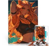 Puzzles de 1000 pièces pour Adultes Cat Girl Orange Anime Défi Difficile pour soulager Le Stress Œuvre d'art 52x38cm