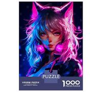 Puzzles De 1000 Pièces pour Adultes Cat Girls Neon Pink Puzzle Adulte Jeux Relaxants Défi Difficile Aide À Exercer Le Cerveau 70x50cm/1000pcs