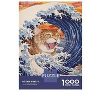 Puzzles De 1000 Pièces pour Adultes Cat in Great Wave Puzzles pour Adultes Jeux Relaxants Une Œuvre d'art Difficile Et Stimulant 38x26cm/1000pcs