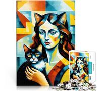 Puzzles de 1000 pièces pour Adultes Catwoman avec Portrait de Chat Jouet éducatif Anti-Stress Jeu de défi Unique 38x26cm