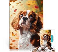 Puzzles de 1000 pièces pour Adultes Cavalier King Charles Spaniel en Automne Casse-tête Renforcer l'amour Entre Les Couples 75x50cm