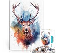 Puzzles de 1000 pièces pour Adultes Cerf Aquarelle Défi Difficile pour soulager Le Stress Car C'est Un pour Toute la Famille 50x70cm