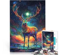 Puzzles de 1000 pièces pour Adultes Cerf Cosmique Jeux éducatifs Décoration d'intérieur avec Affiche et Feuille de Questions correspondantes 38x26cm