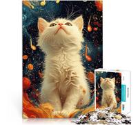 Puzzles de 1000 pièces pour Adultes Chat Blanc dans l'art Abstrait Jouets à Faire soi-même Cadeaux du Père Noël Secret 38x26cm