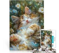Puzzles de 1000 pièces pour Adultes Chat dans Les Fleurs du Jardin Analyse et logique Décoration d'intérieur et Cadeaux Uniques 52x38cm