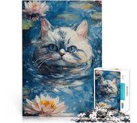 Puzzles de 1000 pièces pour Adultes Chat dans Les nénuphars Jouets de Jeu pour Cadeau Familial décoration Murale 38x26cm