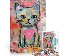 Puzzles de 1000 pièces pour Adultes Chat de la Saint-Valentin avec Un cœur Aimant, Techniques Mixtes Jouets éducatifs Décoration Parfaite 38x26cm