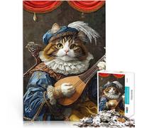 Puzzles de 1000 pièces pour Adultes Chat Musicien en Tenue de la Renaissance Jeu de Quiz Renforcer l'amour Entre Les Couples 26x38cm