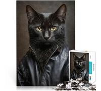 Puzzles de 1000 pièces pour Adultes Chat Noir Cool Jeu Familial Anti-Stress Défi Difficile Cadeaux du Père Noël Secret 38x26cm