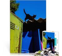 Puzzles de 1000 pièces pour Adultes Chat Noir sur Un Toit Séjour Anti-Stress pour Tuer Le Temps Super Cadeau 38x26cm