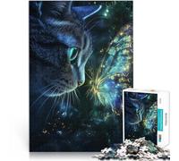 Puzzles de 1000 pièces pour Adultes Chaton et Papillon Fabriqué en Carton pour Les 14 Ans et Plus Jeu de décoration d'intérieur Bon Cadeau。Taille:38x52cm/14.96x20.47pouce