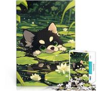 Puzzles de 1000 pièces pour Adultes Chien Mignon dans Un étang animé Casse-tête pour Jeu éducatif pour Anniversaire, Noël 75x50cm